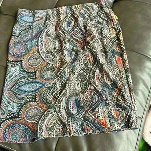 J Jill Pencil Pull On Stretch Skirt Paisley Size Small P office work pencil chic